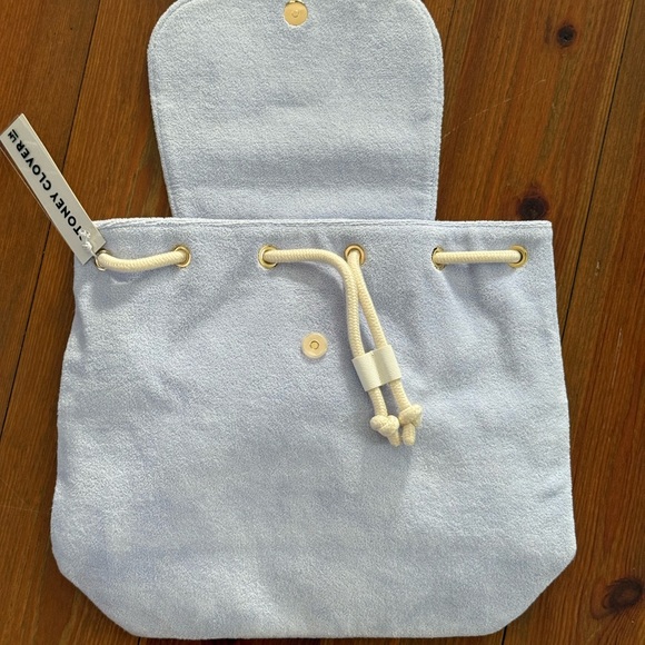 Stoney Clover Lane Pale Blue Suede Mini Backpack with Cream Straps - Picture 5 of 8